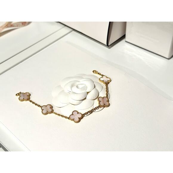 Clover 5 motifs bracelet Pink stone - Picture 3 of 4